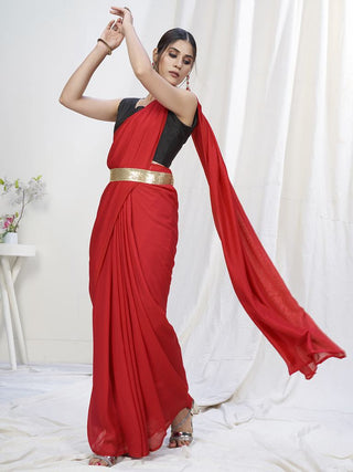 Admiral Red Ready to Wear One Minute Lycra Saree ClothsVilla
