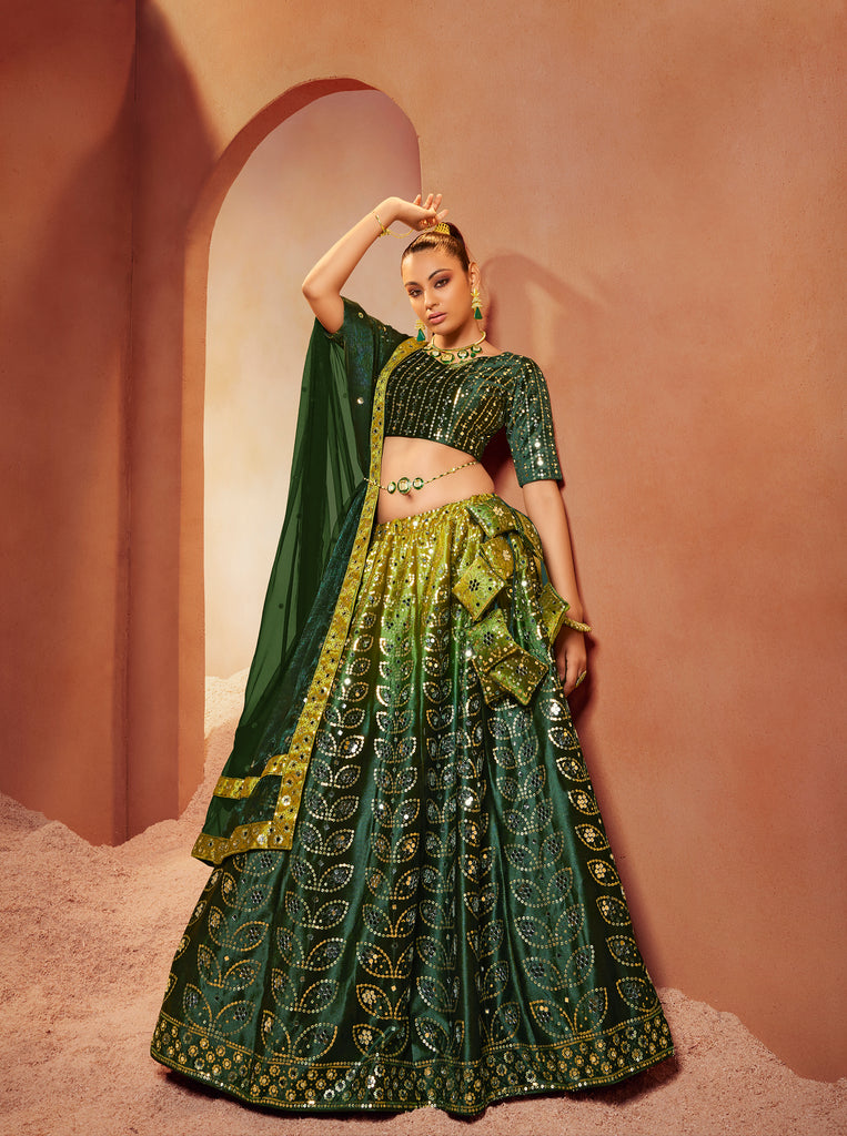 Green and Gold Embroidered Lehenga - Indian Heavy Anarkali Lehenga Gowns  Sharara Sarees Pakistani Dresses in USA/UK/Canada/UAE - IndiaBoulevard