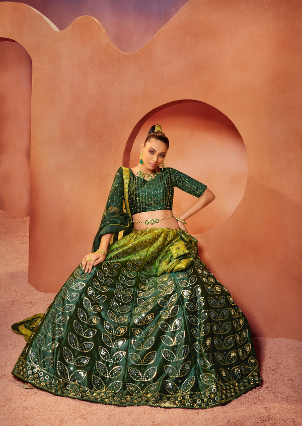 Admiring Green Color Mirror & Sequence Work Velvet Lehenga Choli Clothsvilla