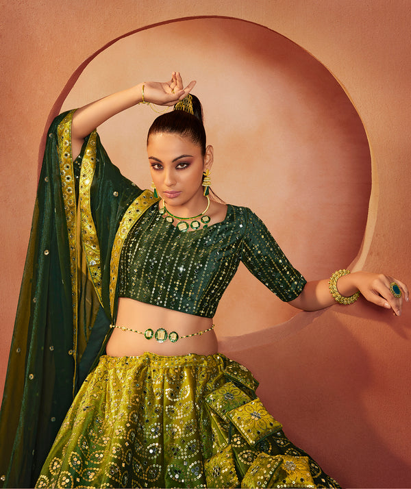 Admiring Green Color Mirror & Sequence Work Velvet Lehenga Choli Clothsvilla