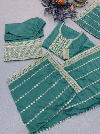 Adorable Dusty Green Embroidery Work Sharara Suit Clothsvilla