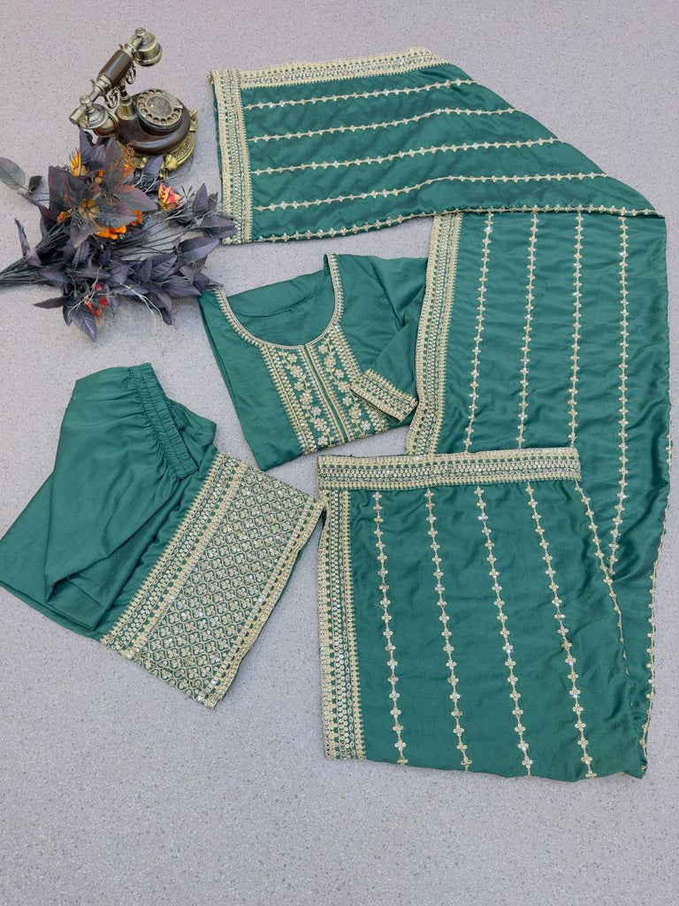 Adorable Dusty Green Embroidery Work Sharara Suit Clothsvilla