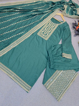 Adorable Dusty Green Embroidery Work Sharara Suit Clothsvilla
