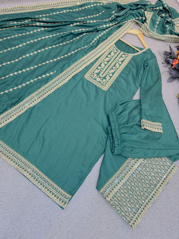 Adorable Dusty Green Embroidery Work Sharara Suit Clothsvilla