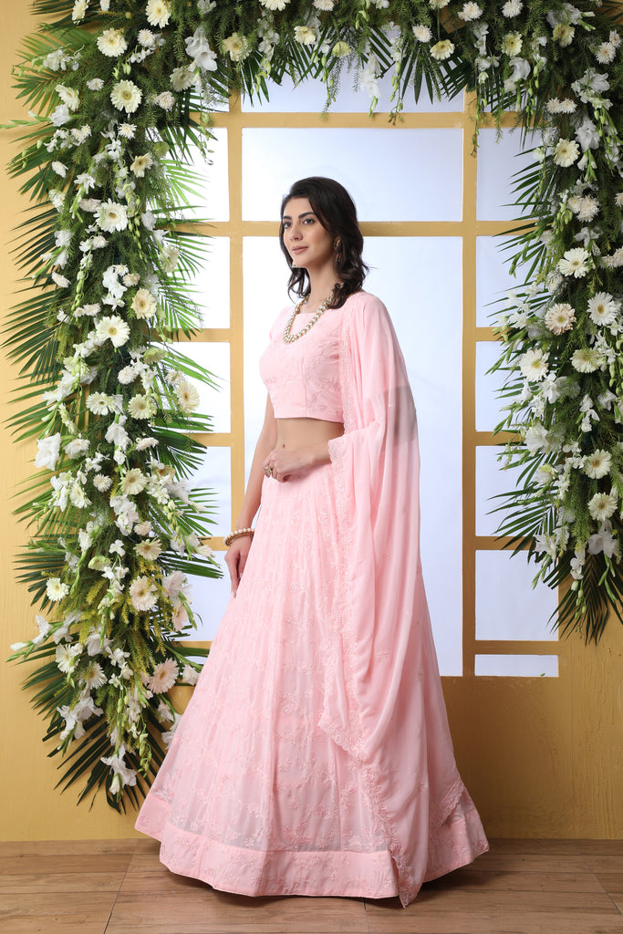 Stylish Light Pink Color Mirror Work Lehenga Choli For Rich Look – Joshindia