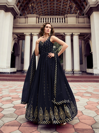 Adorable Navy Blue Color Thread Sequence Work Gown Clothsvilla
