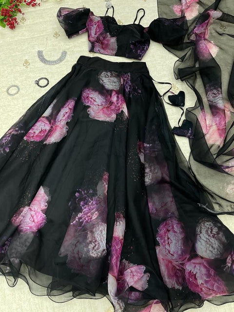 Adorable Organza Silk Black Color Lehenga Choli Clothsvilla Main image