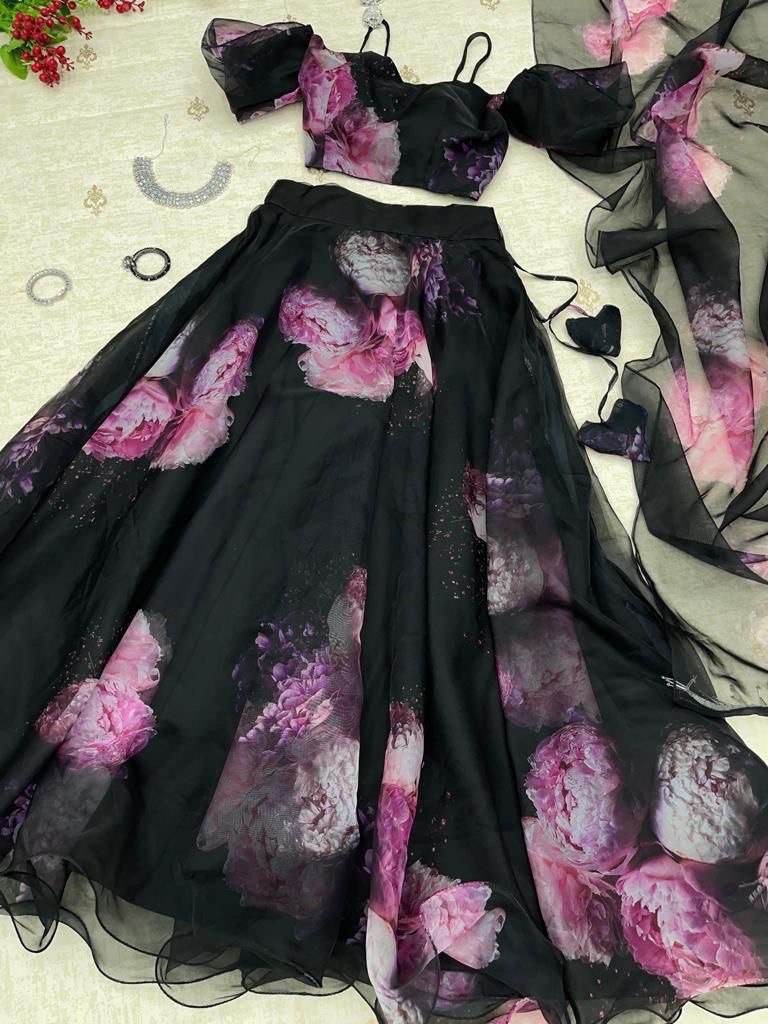 Adorable Organza Silk Black Color Lehenga Choli Clothsvilla