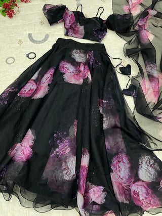 Adorable Organza Silk Black Color Lehenga Choli Clothsvilla