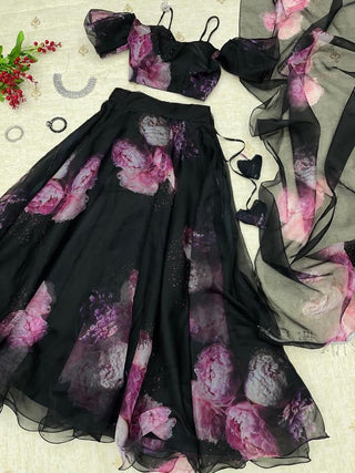 Adorable Organza Silk Black Color Lehenga Choli Clothsvilla