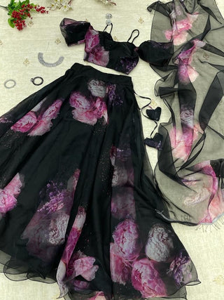 Adorable Organza Silk Black Color Lehenga Choli Clothsvilla