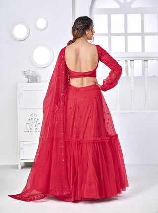 Adorable Rani Pink Thread With Sequins Embroidered Net Party Wear Lehenga Choli ClothsVilla