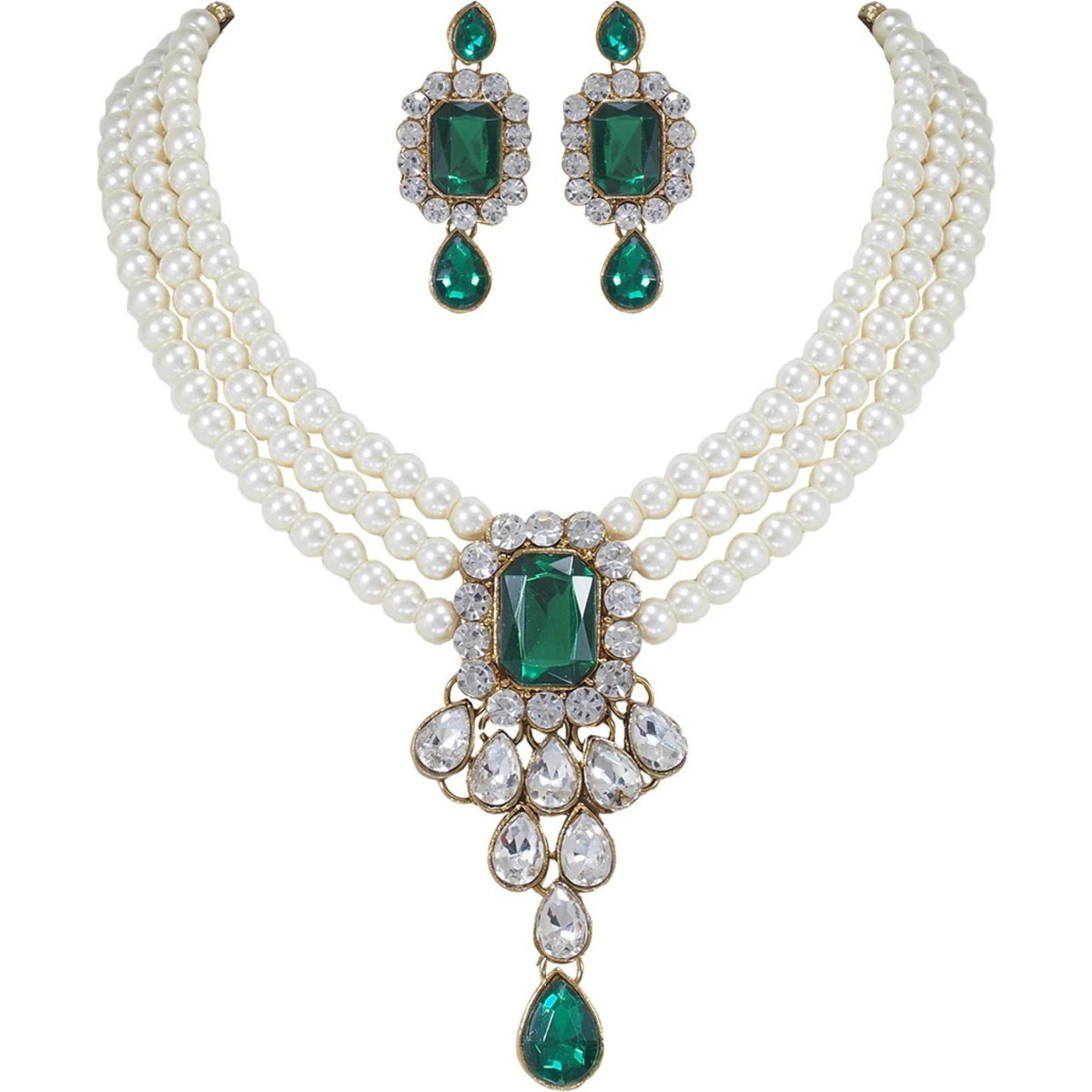 Alloy Jewel Set (Green, White) ClothsVilla Main image