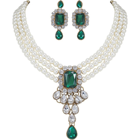 Alloy Jewel Set (Green, White) ClothsVilla Main image