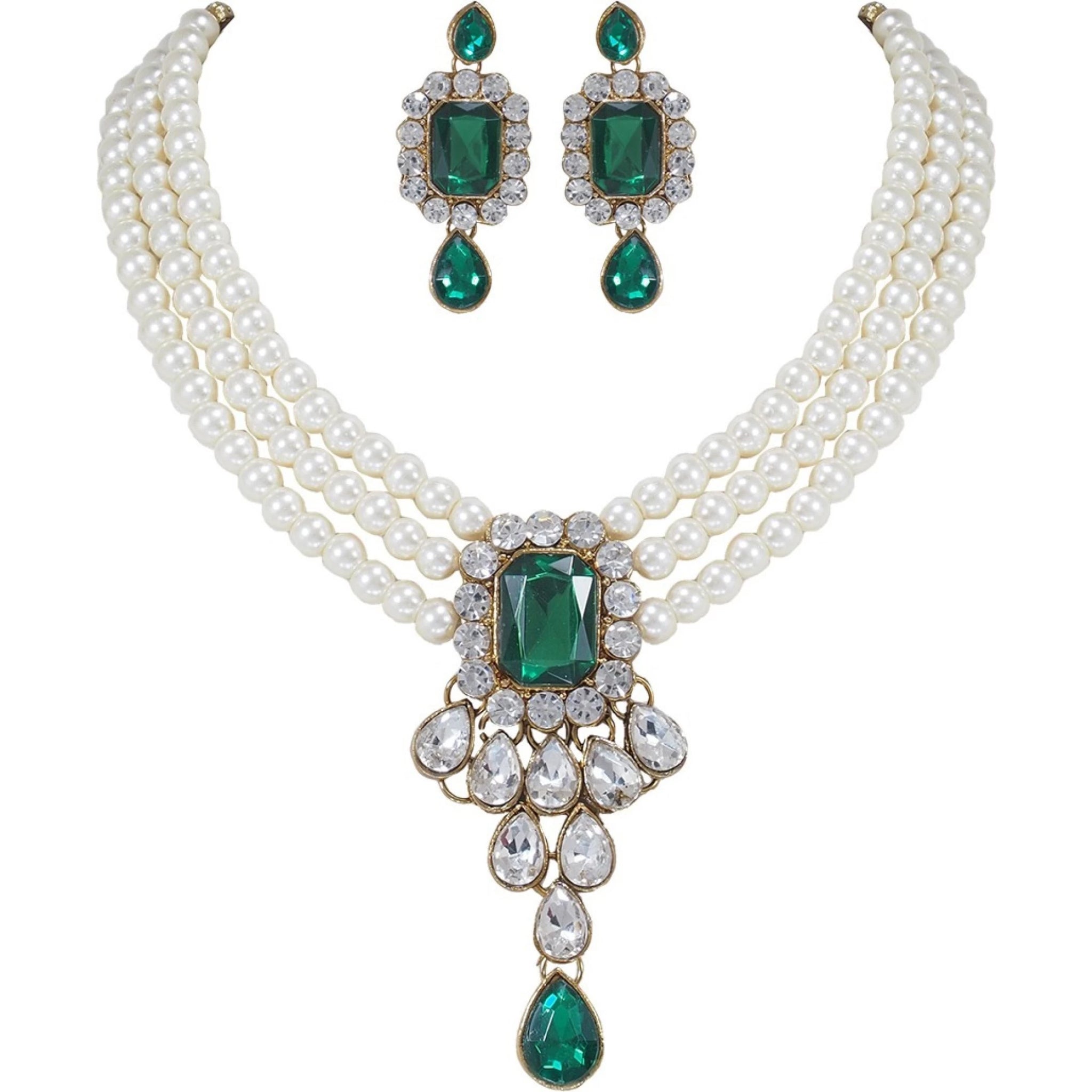 Alloy Jewel Set (Green, White) ClothsVilla