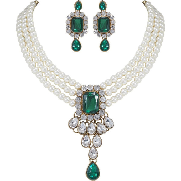 Alloy Jewel Set (Green, White) ClothsVilla