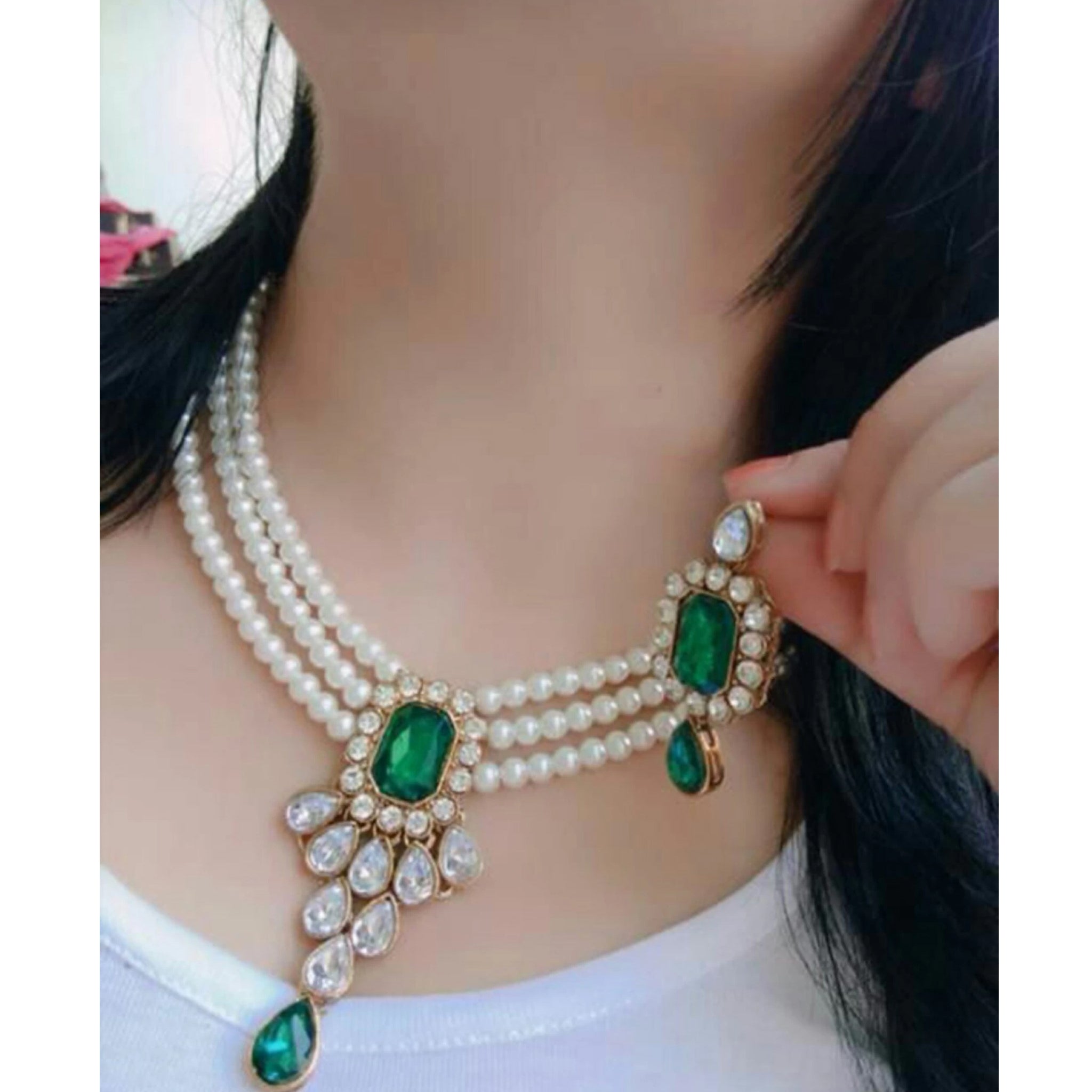 Alloy Jewel Set (Green, White) ClothsVilla