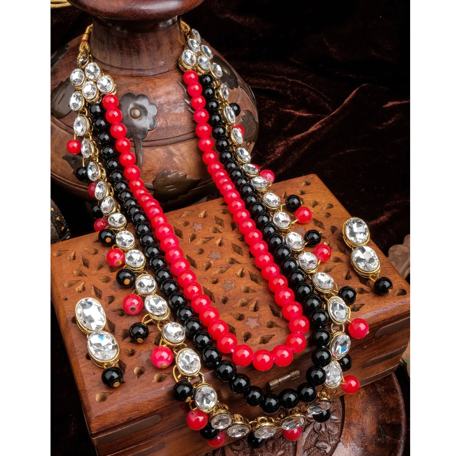Red and Black Pearl Necklace for Wedding Engagement ClothsVilla