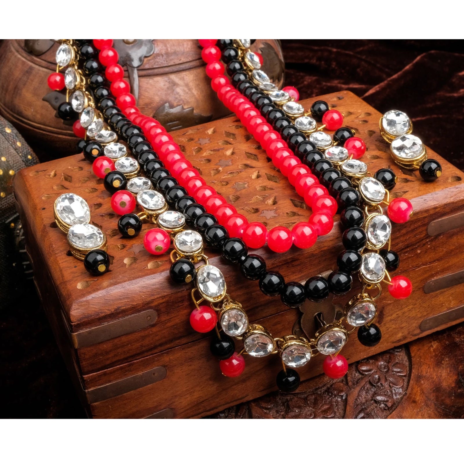 Red and Black Pearl Necklace for Wedding Engagement ClothsVilla