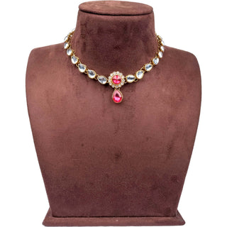 Alloy Gold-plated American Dimond Pink Necklace ClothsVilla