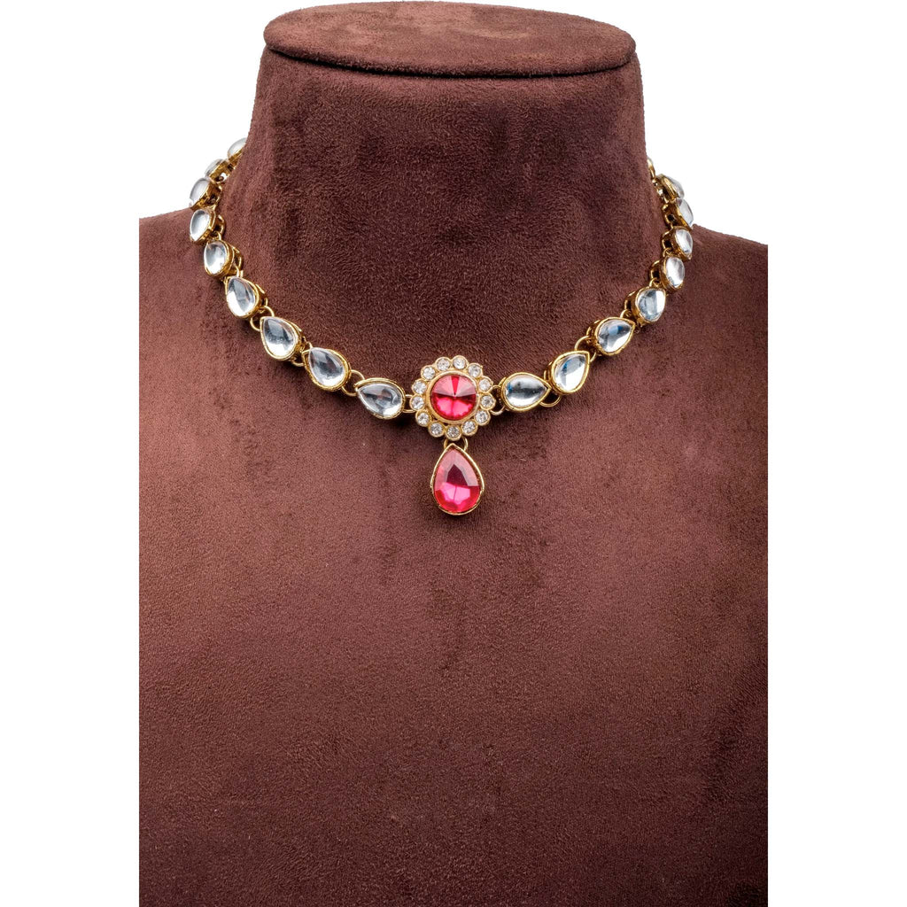 Alloy Gold-plated American Dimond Pink Necklace ClothsVilla