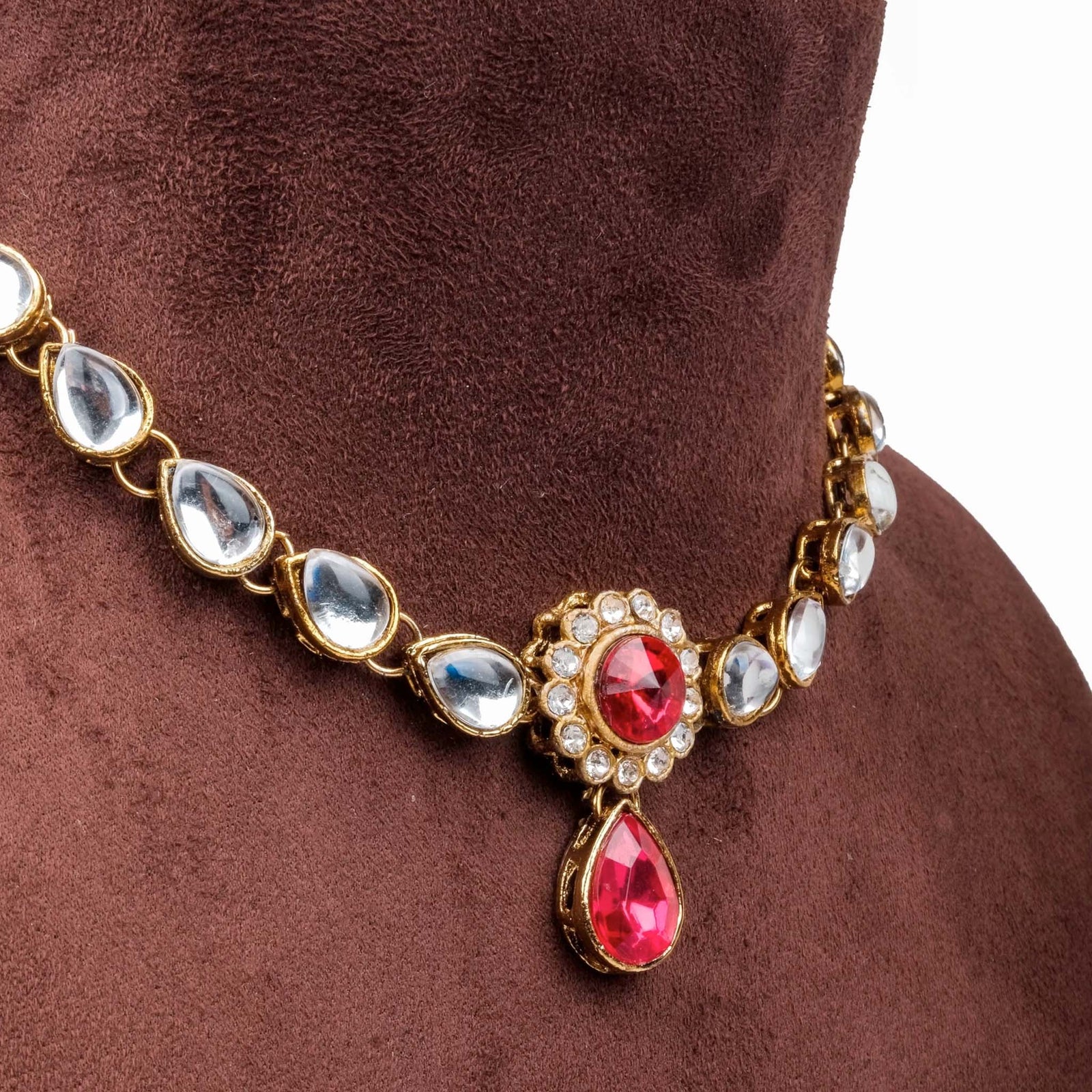 Alloy Gold-plated American Dimond Pink Necklace ClothsVilla