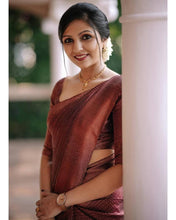 Load image into Gallery viewer, Scintilla Wine Soft Banarasi Silk Saree With Intricate Blouse Piece ClothsVilla