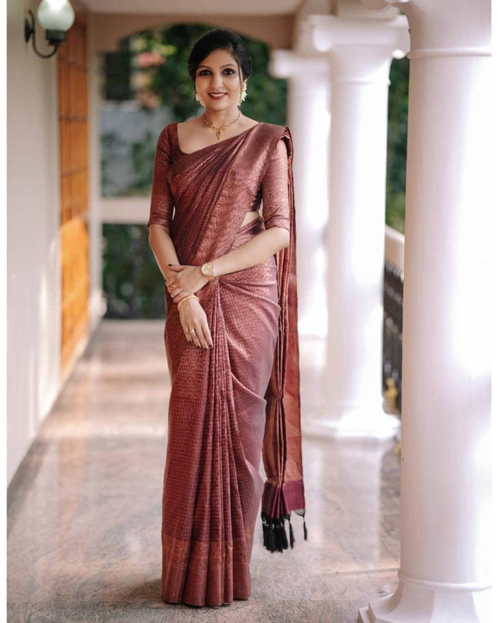 Scintilla Wine Soft Banarasi Silk Saree With Intricate Blouse Piece ClothsVilla Main image