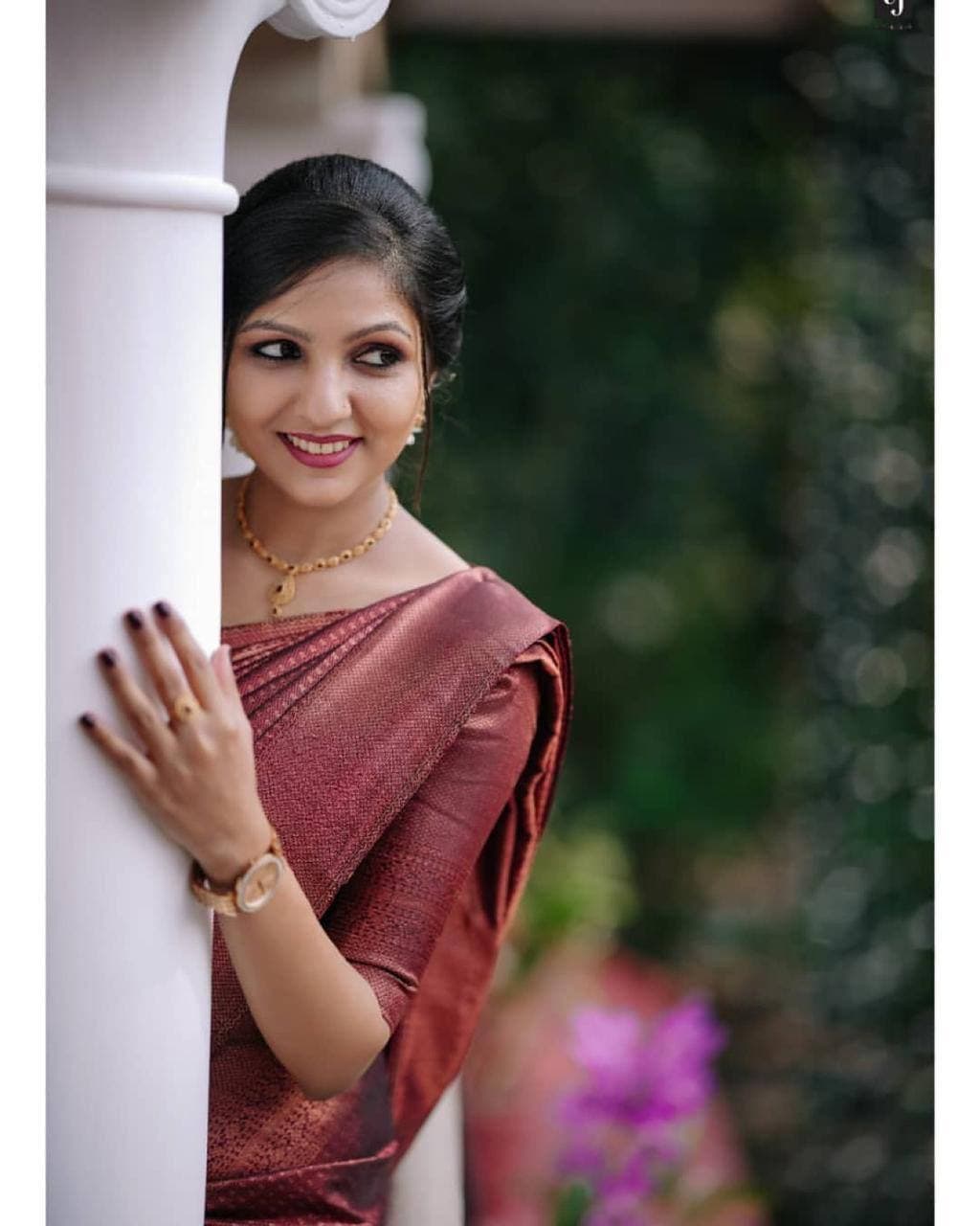 Scintilla Wine Soft Banarasi Silk Saree With Intricate Blouse Piece ClothsVilla