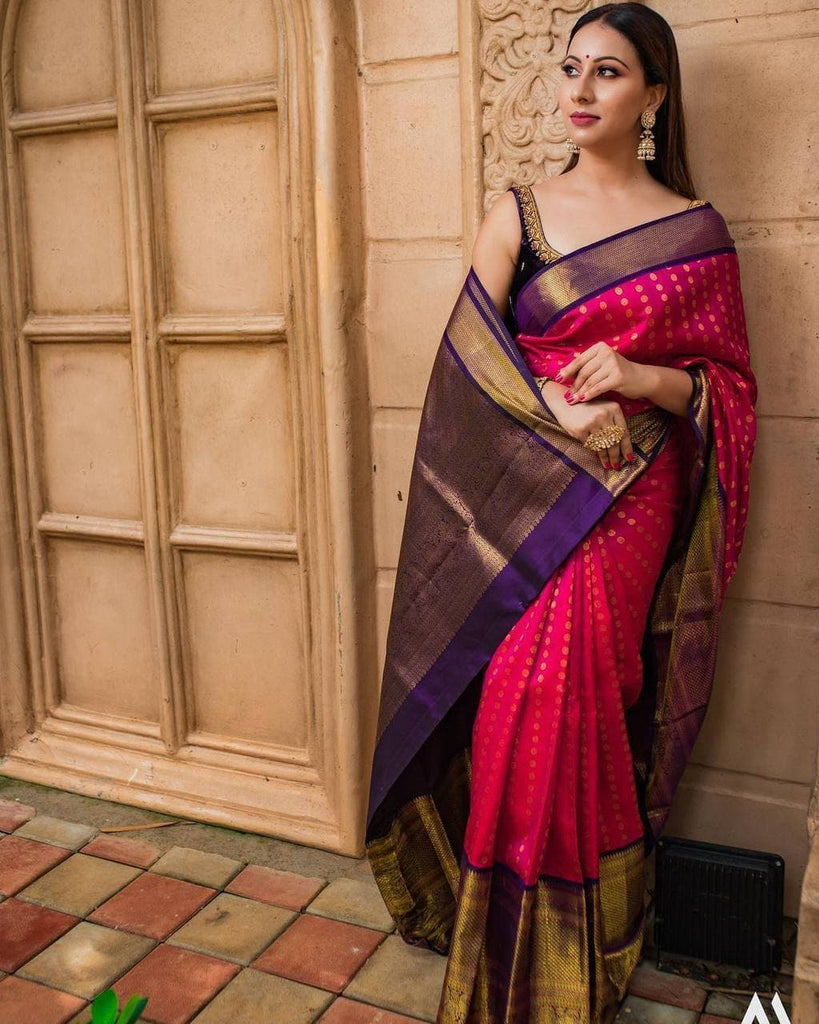 Divine Dark Pink Soft Banarasi Silk Saree With Ideal Blouse Piece ClothsVilla