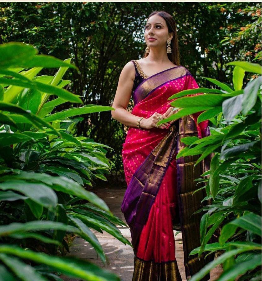 Divine Dark Pink Soft Banarasi Silk Saree With Ideal Blouse Piece ClothsVilla