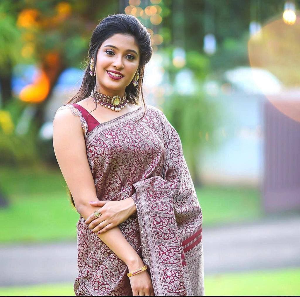 Admirable Dark Maroon Soft Banarasi  Silk Saree With Stylish Blouse Piece ClothsVilla