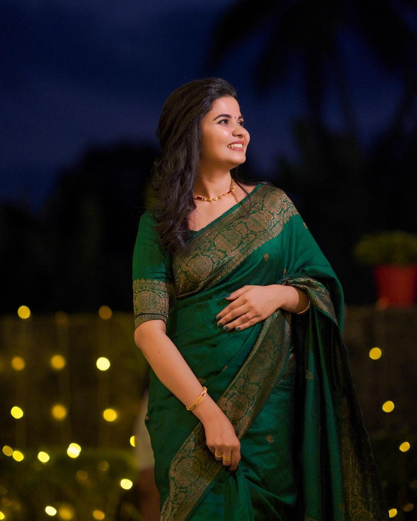 Artistic Green Soft Banarasi Silk Saree With Lovely Blouse Piece ClothsVilla