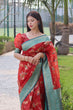Load image into Gallery viewer, Smashing Red Organza Silk Saree With Demanding Blouse Piece ClothsVilla