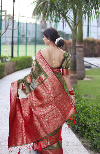 Trendy Green Organza Silk Saree With Dazzling Blouse Piece ClothsVilla
