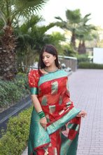 Load image into Gallery viewer, Elegant Red Organza Silk Saree With Dazzling Blouse Piece ClothsVilla