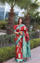 Load image into Gallery viewer, Elegant Red Organza Silk Saree With Dazzling Blouse Piece ClothsVilla