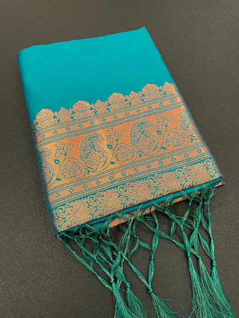 Elegant Firozi Soft Banarasi Silk Saree With Snazzy Blouse Piece ClothsVilla Main image