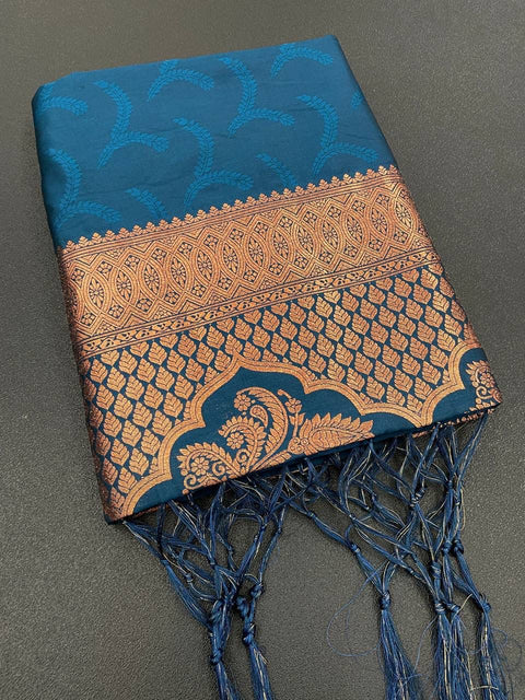 Amazing Rama Soft Banarasi Silk Saree With Snazzy Blouse Piece ClothsVilla Main image