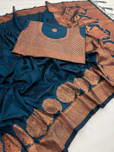 Load image into Gallery viewer, Amazing Rama Soft Banarasi Silk Saree With Snazzy Blouse Piece ClothsVilla