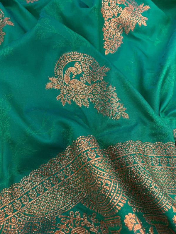 Marvellous Turquoise Soft Banarasi Silk Saree With Snazzy Blouse Piece ClothsVilla