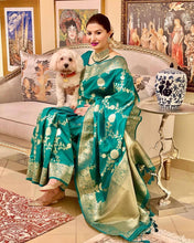 Load image into Gallery viewer, Beautiful Green Soft Silk Saree With Pretty Blouse Piece ClothsVilla