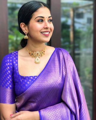 Confounding Blue Soft Kanjivaram Silk Saree With Fragrant Blouse Piece ClothsVilla