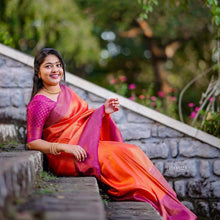 Load image into Gallery viewer, Refreshing Orange Soft Kanjivaram Silk Saree With Beautiful Blouse Piece ClothsVilla