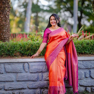 Refreshing Orange Soft Kanjivaram Silk Saree With Beautiful Blouse Piece ClothsVilla