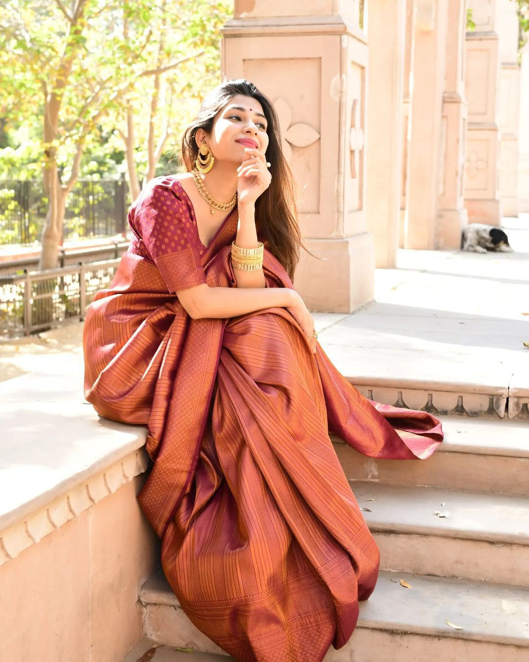 Splendiferous Wine Soft Kanjivaram Silk Saree With Enchanting Blouse Piece ClothsVilla