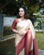 Load image into Gallery viewer, Murmurous Beige Soft Banarasi Silk Saree With Nemesis Blouse Piece ClothsVilla