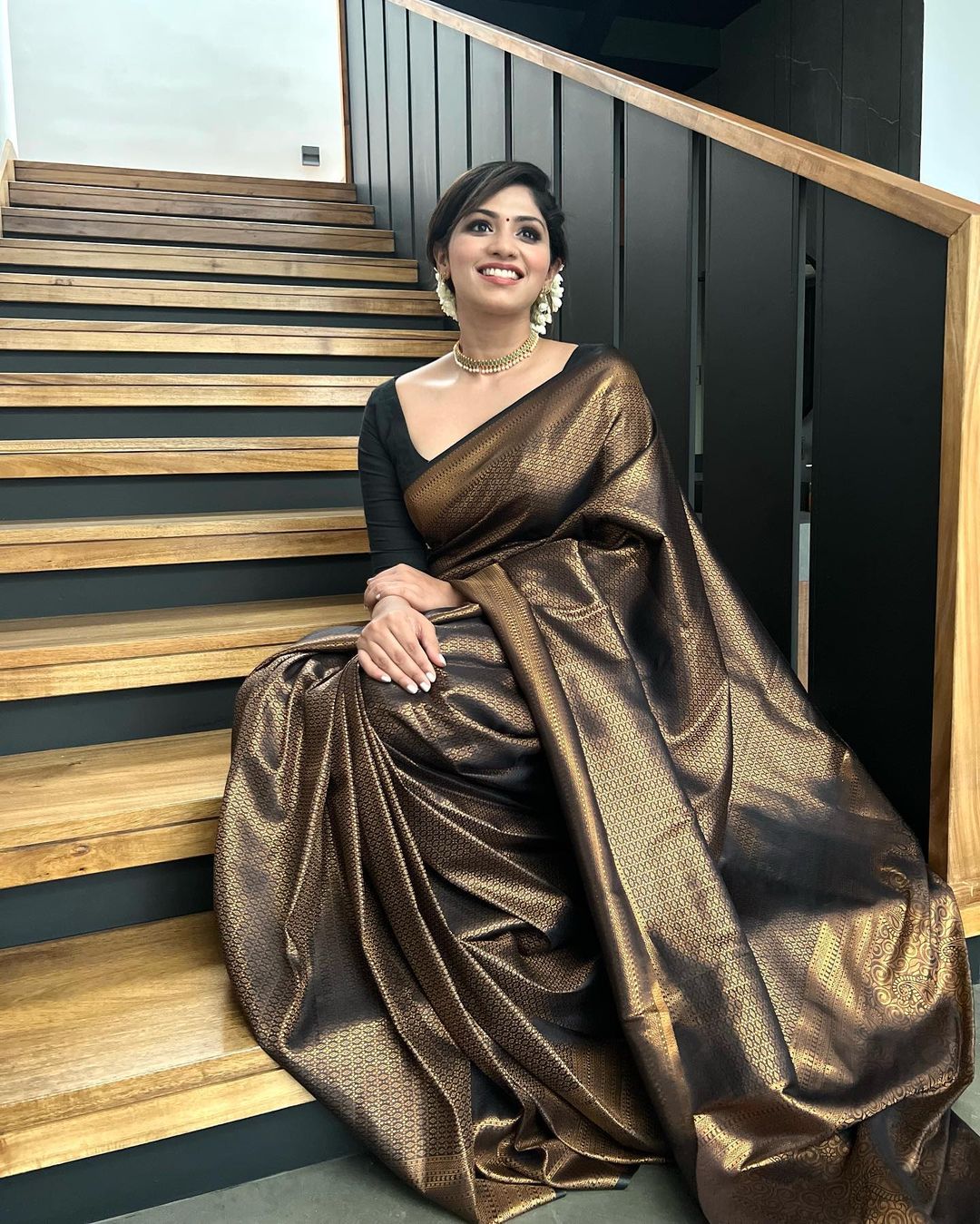 Lovely Black Soft Banarasi Silk Saree With Elaborate Blouse Piece ClothsVilla