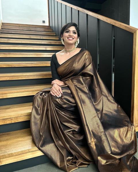 Lovely Black Soft Banarasi Silk Saree With Elaborate Blouse Piece ClothsVilla Main image