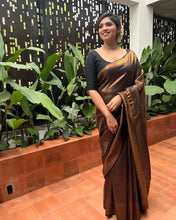 Load image into Gallery viewer, Lovely Black Soft Banarasi Silk Saree With Elaborate Blouse Piece ClothsVilla